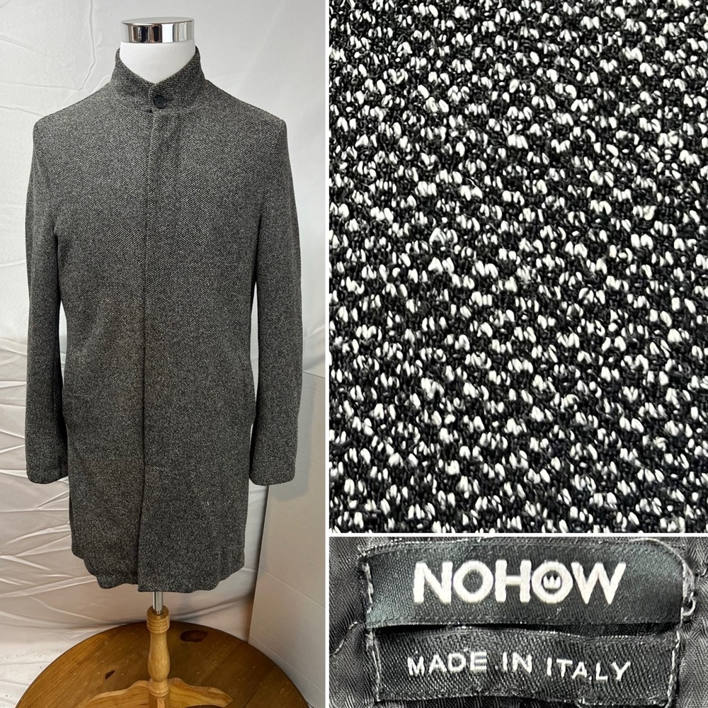 NOHOW Made In Italy Men's M Gray Knit Button Down Long Slim Overcoat Jacket